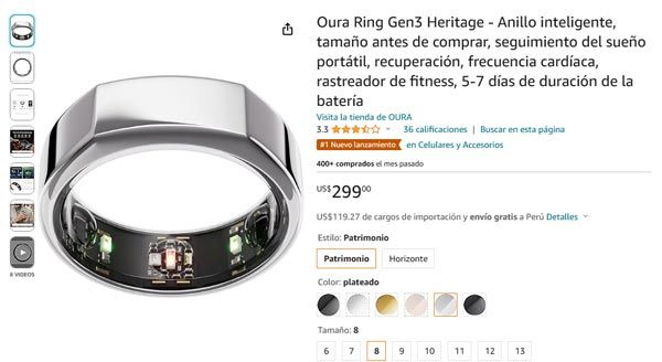 oura ring, anillo inteligente en amazon